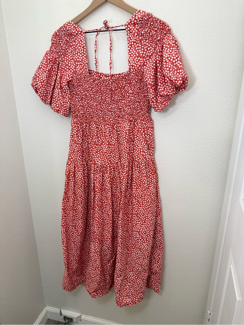 Anthropologie Puff-Sleeve Smocked Poplin Midi Dress XS - Picture 6 of 11